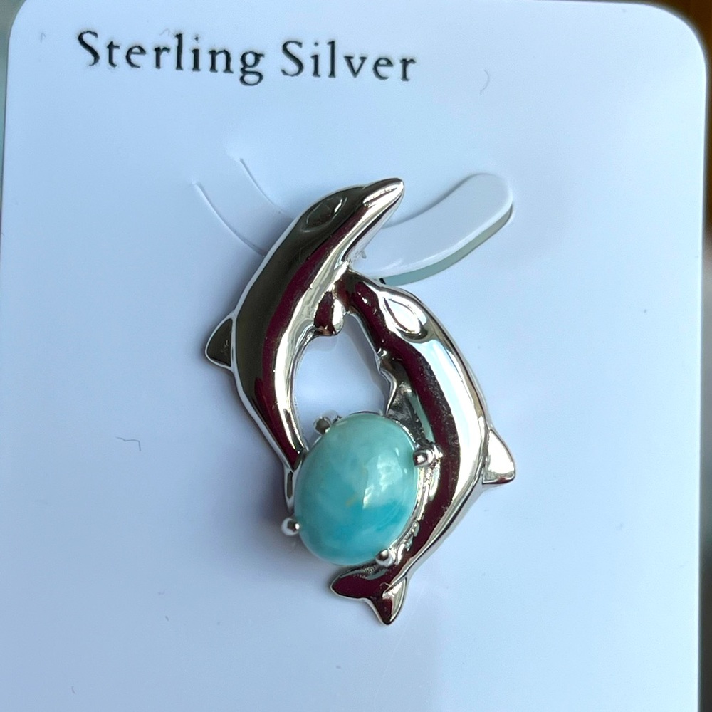 Vintage Larimar Set in sterling Silver Pendant